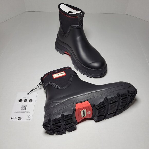 Hunter Women's Eloise Lug Sole Waterproof Neoprene Rain Booties in Black - Picture 2 of 12